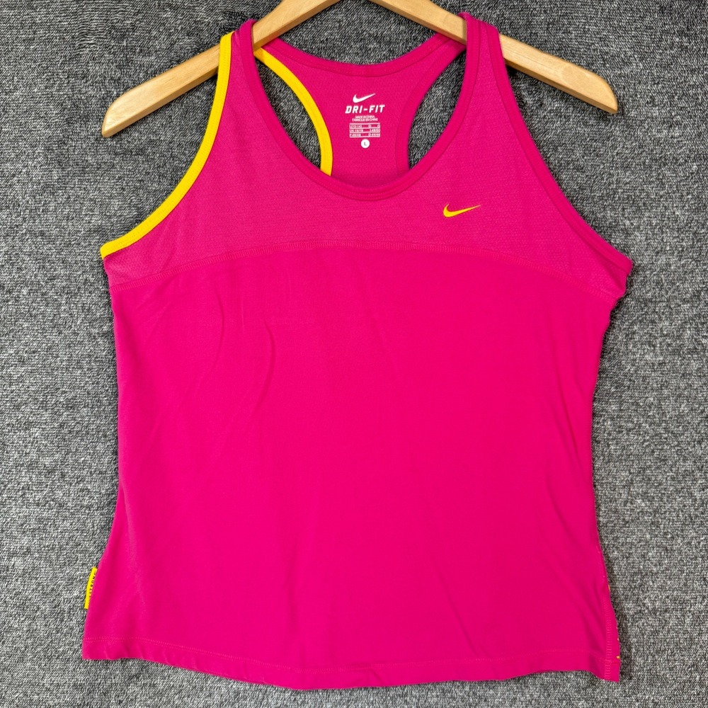 Nike Dri-FIT Tank Top Livestrong Womens Pink Yellow Racerback Running  L